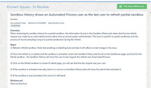 Screenshot of Known Issue in Review - Automated user Process