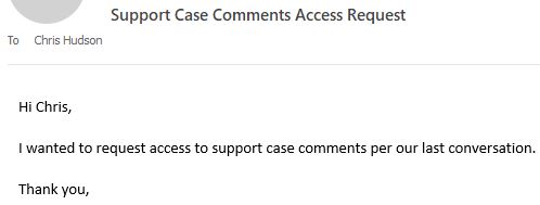 Email asking to show case comments.